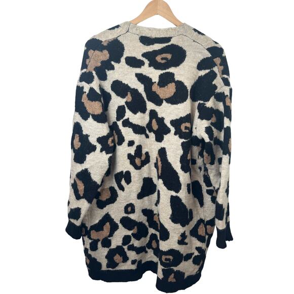 Altar’d State Leopard Animal Print Open Front Cardigan S/M Pockets - Picture 3 of 5